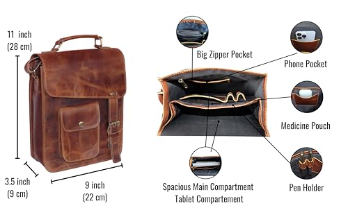 leather messenger bag laptop case office briefcase gift for men computer distressed shoulder bag - style: 11 Inches