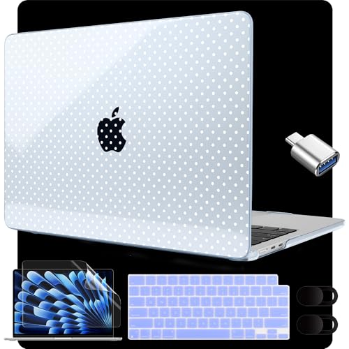 MEEgoodo for M5/M4/M3/M2 MacBook Air 15 inch Case 2026 2025 2024 2023, Case Fit Model (A3448/A3241/A3114/A2941) for MacBook Air 15.3 inch, Blue & Polka Dots - color: Blue & Polka Dots