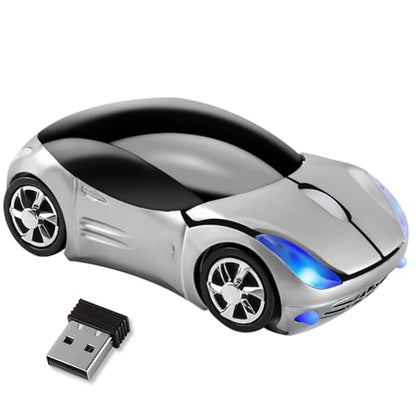 HuGuWdy Silver Car Mouse，2.4G with USB Reciver 1600DPI Computer Mice Wireless for Computer Wireless Computer Mouse for Laptop Tablet for Windows Mac OS（Silver） - color: Silver