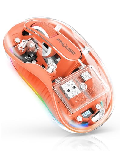 FMOUSE Transparent Wireless Mouse, Tri-Mode Bluetooth 5.1 & 2.4GHz, USB-A & USB-C Receiver, Silent Rechargeable RGB, 3 Devices for MacBook Laptop iPad PC, Creative Energetic — Orange - color: Orange
