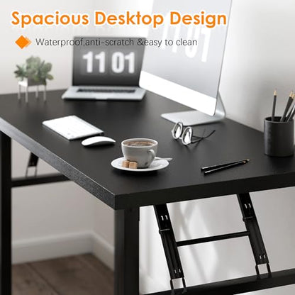 Need Computer Desk Office Desk 47 inches Folding Table with BIFMA Certification Computer Table Workstation No Install Needed, Black Brown | No-Assembly, Sturdy Foldable Desk for Home Office, Bedroom, Dorm Room, Student Study, Collapsible, Wide, Easy Stora