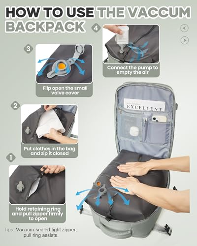 WONHOX Vacuum Seal Travel Backpack with Air Pump,Compression Vacpack Waterproof Carry On Backpack for Travel Women Men with Vacuum System Approved Daypack Airlines Laptop Space Saver Bags GrassGreen - color: B13-green