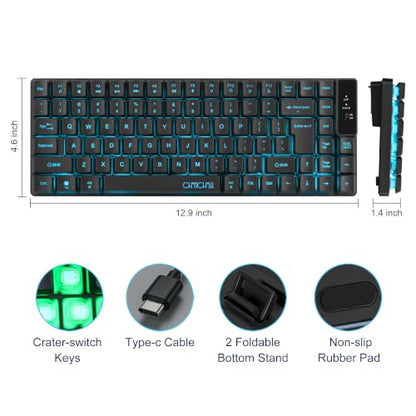 CHONCHOW Wireless Keyboard, Rechargeable Mini Quiet Keyboard, Thin Tenkeyless Design, 87 Key RGB Backlit, Small Compact Keyboard, Light Up Mechanical Feel Keyboard for Xbox PS4 PS5 PC Laptop Gamer
