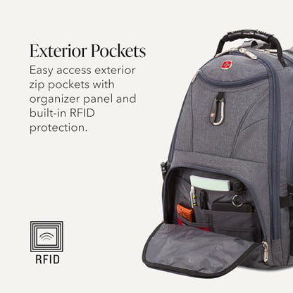 SWISSGEAR 1900 ScanSmart Laptop Backpack, Fits Most 17-Inch Laptops, TSA-Friendly Lay-Flat Design, RFID Protection, and Tablet Pocket, Black, 31L, 18.5-Inch - color: Heather Grey