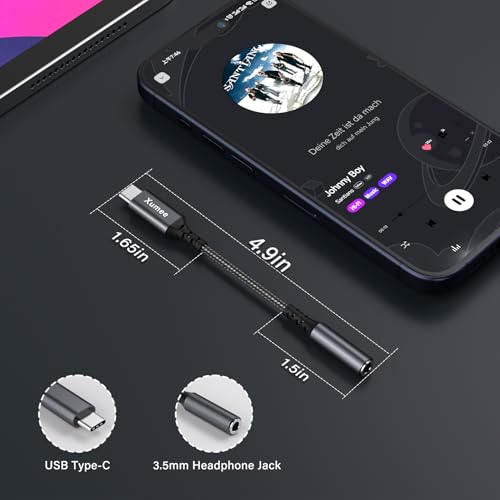 Xumee USB C to 3.5mm Headphone Jack Adapter, USB C to Aux Audio Dongle Cable Cord Compatible with iPhone 17/16/15 Series, Samsung Galaxy S25/S24/S23 Ultra, Pixel 9/8 (1-Pack)