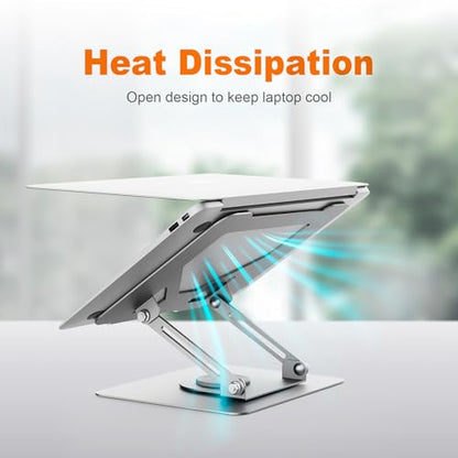 GRIFEMA Laptop Stand for Desk, Foldable Laptop Riser with 360° Swivel Base, Adjustable Height & Angle, Ventilated Computer Stand Compatible with MacBook Air/Pro, Dell, and 11-17" Laptops - Silver - color: Silver