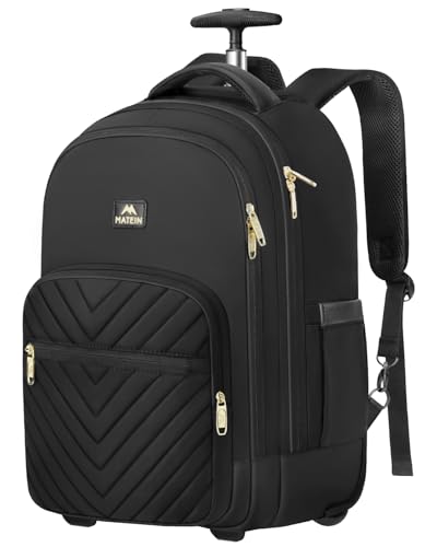 MATEIN Rolling Bag for Women, 17 inch Wheeled Laptop Backpack | Travel Rolling Backpack, Roller Bag for Adult, Water Resistant, Large Carry On Luggage, Trolley Suitcase, Business, Black - color: Black, size: 17-inch
