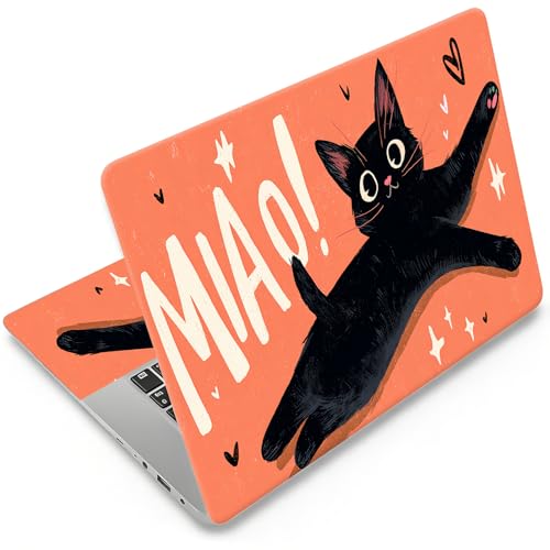 DEGDFSGR 12.1-15.6 Inch Universal Reusable Laptop Skin Sticker Decal, Waterproof Removable Protector for Notebook Cover, Scratch-Resistant Vinyl Cuttable Full Wrap Sticker, Funny Black Cat Miaow Print - color: Funny Black Cat Miaow Print