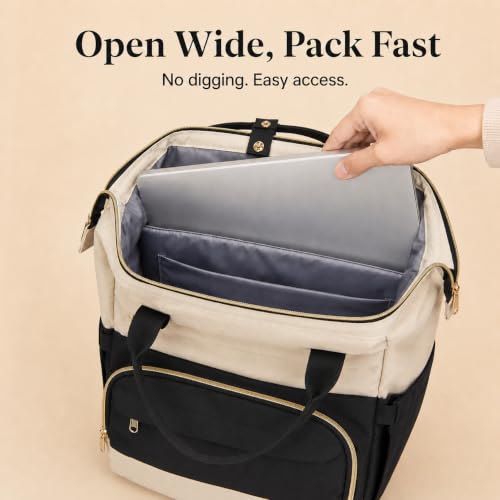 Laptop Backpack for Women, 15.6 Inch Work Backpack Purse with Large Capacity, Water-Resistant Nurse Bag, College Bookbag for School, Casual Travel Daypack, Black and Beige - color: Black and Beige