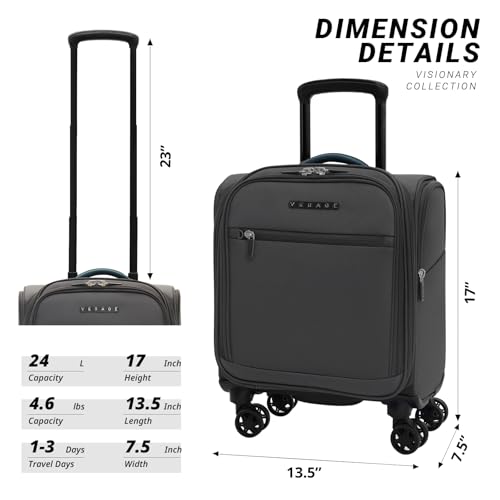 Verage Underseat Carry On Luggage with Wheels,14-Inch Compact Underseat | Personal Item Bag,Airline Approved, Laptop Compartment, USB Charging Port - color: Grey, size: 14-Inch Compact Underseat