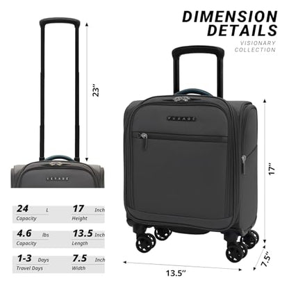 Verage Underseat Carry On Luggage with Wheels,14-Inch Compact Underseat | Personal Item Bag,Airline Approved, Laptop Compartment, USB Charging Port - color: Grey, size: 14-Inch Compact Underseat
