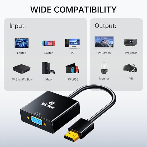 HDMI to VGA Adapter with 3.5mm Audio & USB Power – 1080P Converter for Laptop, TV Box, PS4, Monitor & Projector - style: ZH10-PCblack