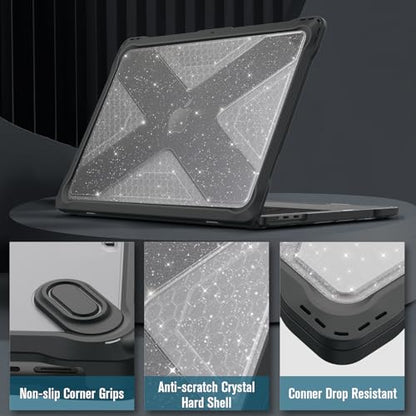 Fintie Case for MacBook Air 13.6 Inch A3449 A3240 A3113 A2681 (2022 2023 2024 2025 2026 Release) - Heavy Duty Rugged Hard Shell Case Cover for MacBook Air 13 Inch M2 M3 M4 M5 Chip, Glittering Clear - color: Glittering Clear