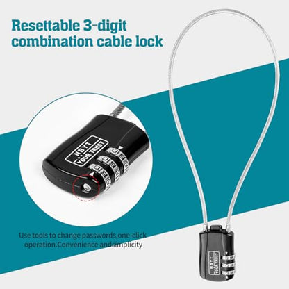 Wire Rope Cable Lock with Resettable Code, Zinc Alloy - Combo Mini Lock for Helmet, Luggage, Ski, Snowboard, Bikes, Travel, Stroller & Cabinet Handle - size: 15 Inch