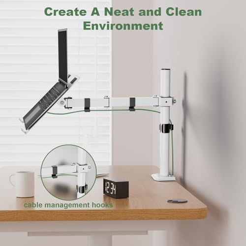 UPGRAVITY White Laptop Desk Mount with Vented Tray for Notebook up to 17 inch, Fully Adjustable Single Laptop Arm Stand Holds up to 17.6 lbs, Clamp on/Grommet Mounting | Fully Adjustable Single Laptop Arm Stand Holds up to 17.6 lbs, Clamp on/Grommet Mount
