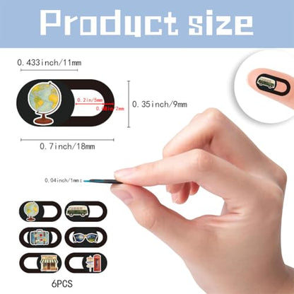 6Pcs 6 Styles Travel Theme Camera Cover Slide Cute Privacy Guard Accessories, 0.03 Inch Ultra Thin Webcam Cover Protector Blocker for Phone Laptop Desktop Computer Tablet Mini PC Office Use - color: Travel