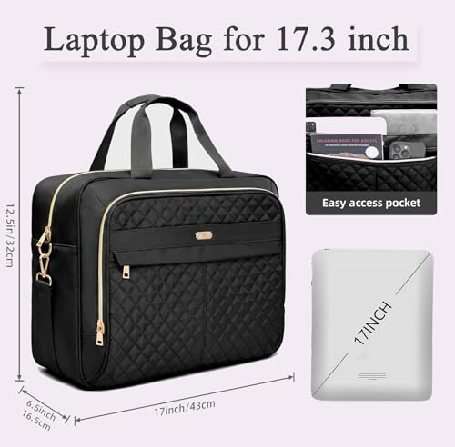 Laptop Bag for Women 17 Inch, Computer Bag, Laptop Messenger Bag, Large Briefcase for Work Office Business Travel - color: Black