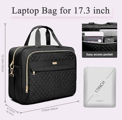 Laptop Bag for Women 17 Inch, Computer Bag, Laptop Messenger Bag, Large Briefcase for Work Office Business Travel - color: Black