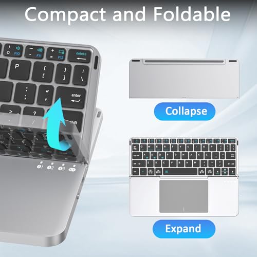 Foldable Keyboard and Mouse, MEKO Folding Wireless Bluetooth Keyboard and Mouse Combo Portable Travel Keyboard with Touchpad and Holster Stand for Business Travel Compatible Mac Laptop iPad Tablet