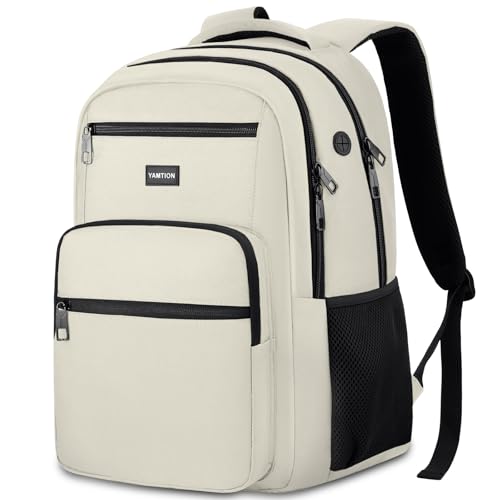 YAMTION Laptop Backpack for Men and Women, Black Backpack, School Backpack for Boys and Girls, Bookbag, Work Backpack Fits 15.6 Inch Laptop and Notebook - color: Beige, size: 15.6 inch