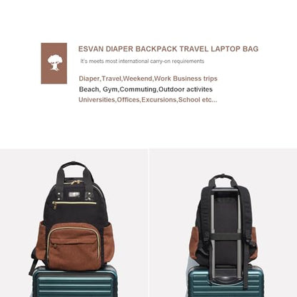 ESVAN Diaper Bag Backpack, Large Capacity Multifunction Baby Essentials Fashion Travel Pack Linen Canvas office Laptop Bag (Linen Brown) - color: Linen Brown