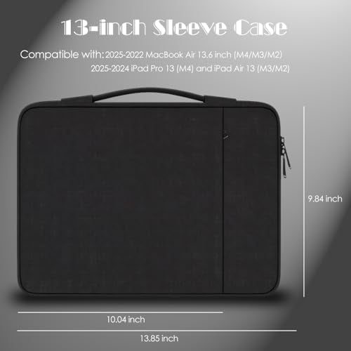 ProElife Sleeve Case for MacBook Neo & Air 13-in M5 M4, Retractable Handle | Black, Precision Fit, Soft Inner Lining Padded, Anti-Scratch, Extra Attached Pocket, Travel Carry Laptop Bag for Home Office - color: Black