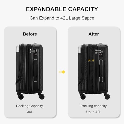 LEVEL8 Grace Carry On Luggage Airline Approved, 20 Inch Expandable Hardside Carry On Suitcase With Wheels, Abs+Pc Small Luggage with Tsa Lock, Black, 20-Inch - color: Black, size: 20 Inch + 4PC