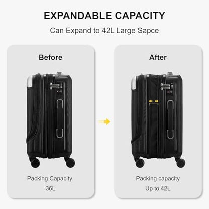 LEVEL8 Grace Carry On Luggage Airline Approved, 20 Inch Expandable Hardside Carry On Suitcase With Wheels, Abs+Pc Small Luggage with Tsa Lock, Black, 20-Inch - color: Black, size: 20 Inch + 4PC
