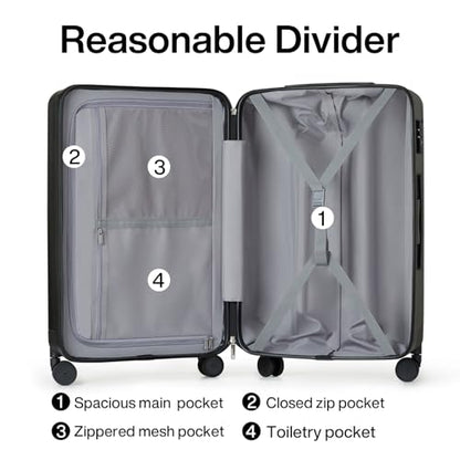 Hanke 24 Inch Luggage Suitcases With Spinner Wheels Lightweight PC Hard Shell Rolling Suitcase With Travel Lock,Checked-Medium 24-Inch(Jet Black) - color: Jet Black, size: Checked Medium 24 Inch