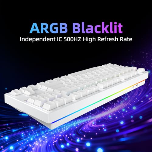 IROK FE87 V2 Wired Mechanical Keyboard, 8KHZ Polling Rate, Support SODC/Latency As 0.125MS，Hot Swappable,ARGB Backlit Gaming Keyboard(White/Crystal Snow Switch) - color: white, size: Crystal Snow Switch