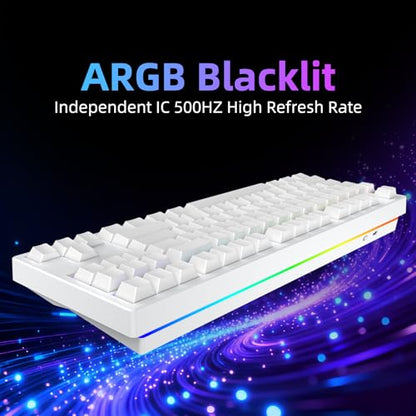 IROK FE87 V2 Wired Mechanical Keyboard, 8KHZ Polling Rate, Support SODC/Latency As 0.125MS，Hot Swappable,ARGB Backlit Gaming Keyboard(White/Crystal Snow Switch) - color: white, size: Crystal Snow Switch