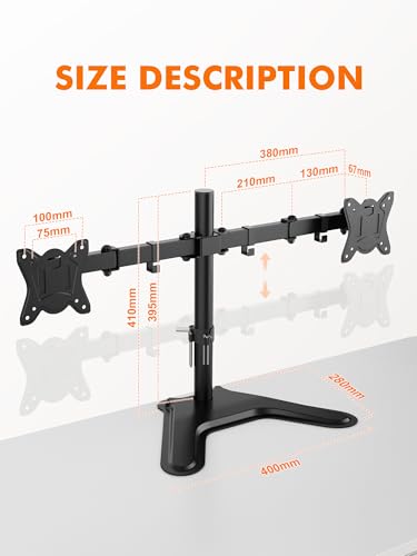 GRIFEMA Support Two Monitors for 13-32'' LED/LCD, Support 2 Monitors | Monitor Arm Height Adjustable, Tilt, Rotate, Rotate, Cable Management, up to 22 lbs, VESA 75/100mm - style: U Base