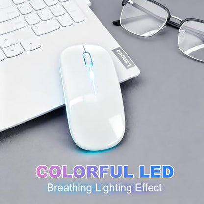 Wireless Bluetooth Mouse Rechargeable Long Lasting Dual Mode - BT 5.2 & 2.4G Silent RGB LED Mice, Slim Portable Ergonomic Mouse for Laptop/PC/Tablet/MacBook/iPad/Apple Devices(White) - color: White