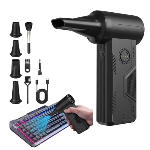Compressed Air Duster, 110000RPM Dust Blower, 15W Fast Charge | 5200mAh Battery, 4 Adjustable Speeds, Reusable Mini Cordless Electric Air Duster for Keyboard/Computer/Car/Outdoor Cleaning - color: Black-1