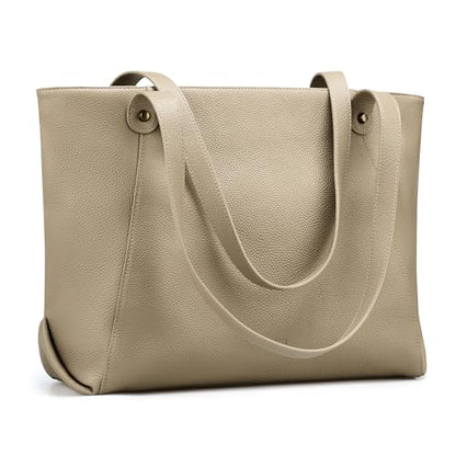 befen Genuine Leather Tote Bag for Women Work Travel Leather Purse Handbags | Real Leather, Padded 14" Laptop Compartment, Multi-Pockets, Zipper, Tote Bag for Daily - color: Z1-taupe