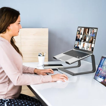 Laptop Stand for Desk Detachable Aluminum Computer Riser Portable Metal Notebook Printer Stand Holder Compatible with MacBook Air, Pro, Dell, HP, Lenovo and All 10-16" Laptops, Black - color: Black