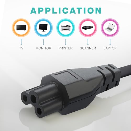 Standard 3ft 3 Prong AC Laptop Power Cord 125 Volts Replacemenet C5 Charger Cable for Laptop, Notebook, Monitors, Projectors, Scanners - size: 3FT