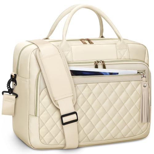 RAINSMORE Laptop Bag 17.3 Inch Briefcase for Women Waterproof Computer Messenger Shoulder Bags Large Laptop Case for Work Business Office Travel College, Beige - color: Beige