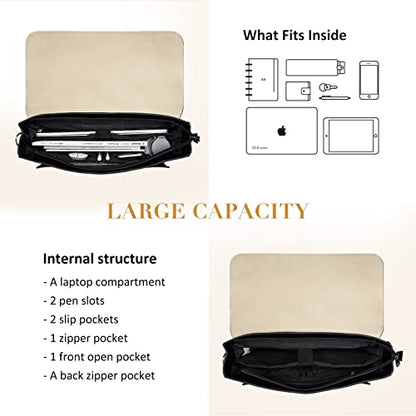 ECOSUSI Laptop Bag for Women Vegan Leather Messenger Bag Fashion Briefcase Computer Satchel Bag - color: Black