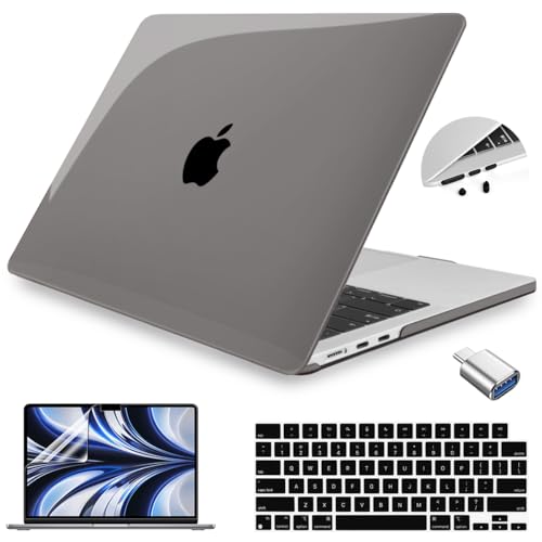 Teryeefi for m5 MacBook Air 13.6 Inch Case 2022-2025 2026 Model: A2681 M2/A3113 M3/A3240 M4, Hard Shell Cover with Keyboard Cover & USB 3.0 Adapter for New MacBook Air 13 M4 M3 M2 Chip, Crystal Grey - color: Crystal Grey