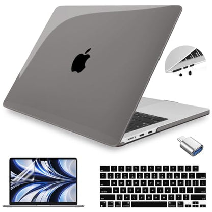 Teryeefi for m5 MacBook Air 13.6 Inch Case 2022-2025 2026 Model: A2681 M2/A3113 M3/A3240 M4, Hard Shell Cover with Keyboard Cover & USB 3.0 Adapter for New MacBook Air 13 M4 M3 M2 Chip, Crystal Grey - color: Crystal Grey