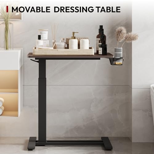SANODESK Mobile Standing Desk with Hidden Wheels,Pneumatic Laptop Desk Rolling Computer Cart Movable Height Adjustable Small Sit Stand Desk for Home Office(27.6" W x 15.7" D, Maple) - color: Black Walnut, size: 28x16