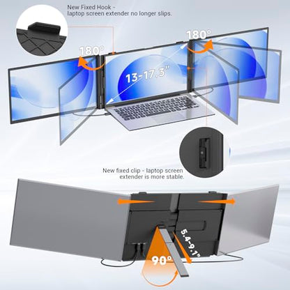Laptop Screen Extender 0.17" Ultra-Thin, 14" 1080P FHD IPS Portable Monitor, Triple Screen Laptop Monitor Extender for 13"-17" Laptops, Plug & Play for Windows/Mac/Android/Chrome/PS5