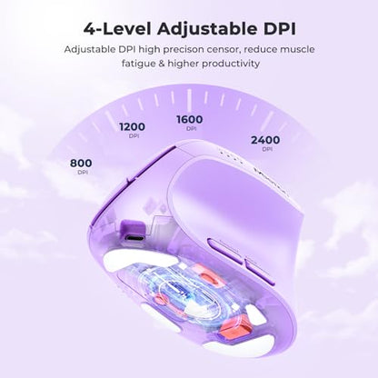 MEETION Ergonomic Vertical Mouse, Wireless Bluetooth Mouse - Purple | Rechargeable mouse with dual Bluetooth 5.2 and USB, 4 DPI levels (800–2400), compatible with Windows, Mac, PC and iPad - color: Right Purple