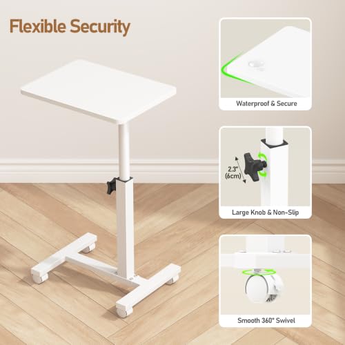 TUTOTAK C Table End Table Adjustable Height, TV Tray Table for Small Spaces | 360°Swivel casters, Slide Under Couch Side Table, Sofa Bedside Table for Living Room, Bedroom, White TB01BW099 - color: White