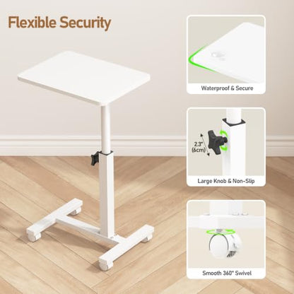 TUTOTAK C Table End Table Adjustable Height, TV Tray Table for Small Spaces | 360°Swivel casters, Slide Under Couch Side Table, Sofa Bedside Table for Living Room, Bedroom, White TB01BW099 - color: White