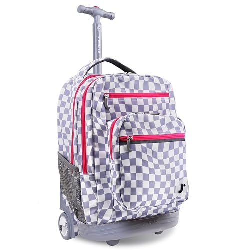 J World Sundance Laptop Rolling Backpack for Girls Boys. Roller Bookbag with Wheels, 20 Inch, Lavender Checkers - color: Lavender Checkers