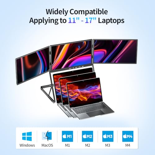 14" Laptop Screen Extender, Quad Monitor FHD 1080P HDR Portable Triple Monitor for 11-17.3" Laptops, Full Aluminum IPS Foldable Display with 360° Rotation, USB-C & HDMI for Windows and Mac(Drive Need) - size: 14 inch Triple Monitor Metal