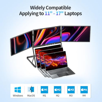 14" Laptop Screen Extender, Quad Monitor FHD 1080P HDR Portable Triple Monitor for 11-17.3" Laptops, Full Aluminum IPS Foldable Display with 360° Rotation, USB-C & HDMI for Windows and Mac(Drive Need) - size: 14 inch Triple Monitor Metal