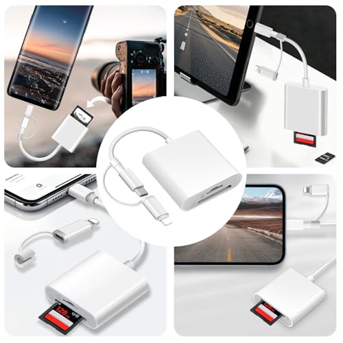 [Apple MFi Certified] SD Card Reader for iPhone iPad, USB C & Lightning Dual Interface Memory Card Reader, Digital Camera Adapter to iPhone, Trail Game Camera Viewer Supports SD/TF Card, Plug & Play - color: white-Card Reader 01